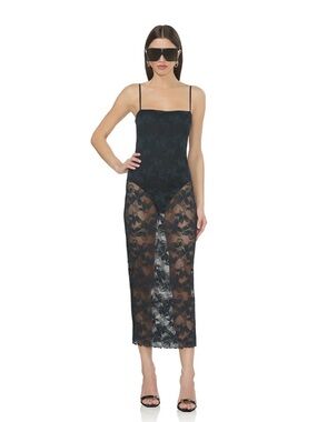 AFRM Black Lace Maxi Slip Dress with Sheer Floral Panels Sz.XL